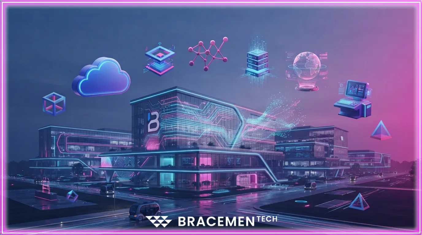 3D digital illustration of SaaS MVP software architecture and web development code structure for startup scaling by BraceMen Tech
